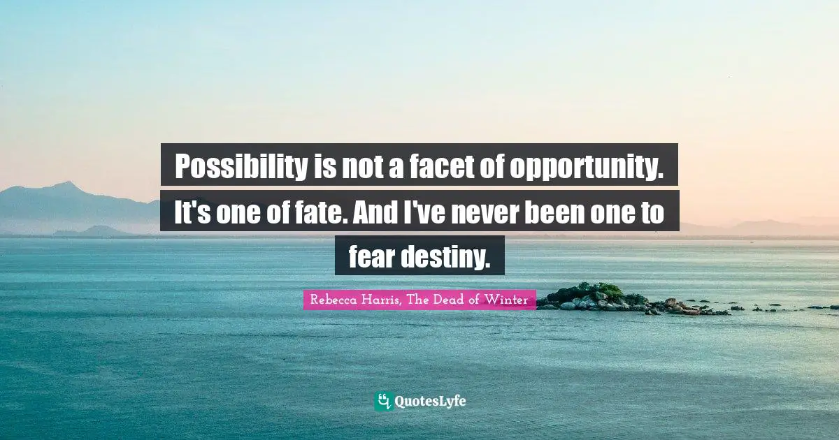 Possibility is not a facet of opportunity. It's one of fate. And I've never been one to fear destiny.