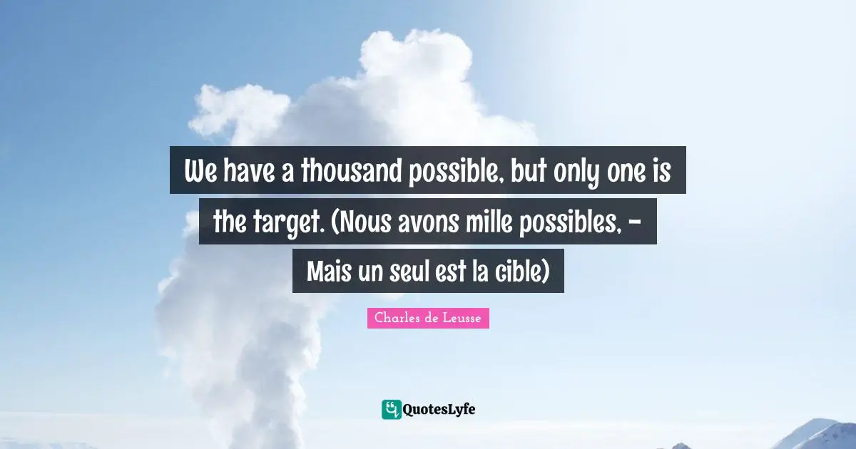 We have a thousand possible, but only one is the target. (Nous avons mille possibles, - Mais un seul est la cible)