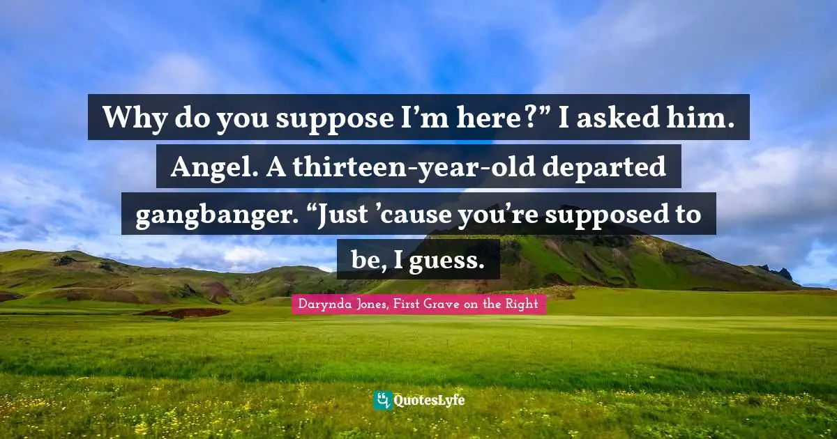 Why do you suppose I’m here?” I asked him. Angel. A thirteen-year-old departed gangbanger. “Just ’cause you’re supposed to be, I guess.