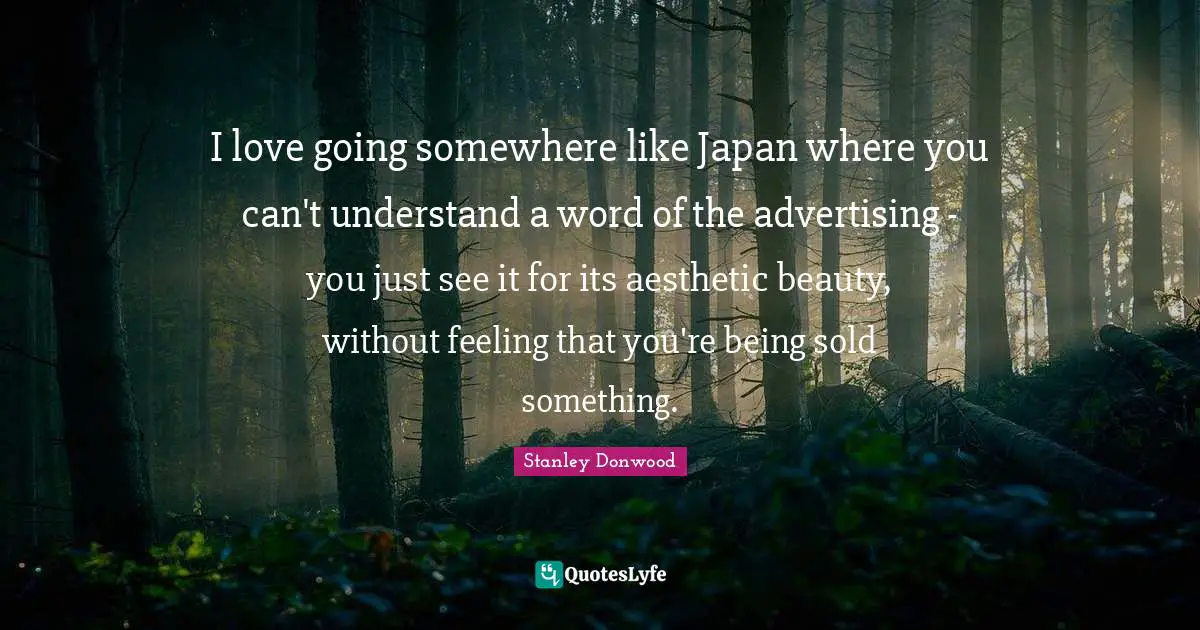 I love going somewhere like Japan where you can't understand a word of the advertising - you just see it for its aesthetic beauty, without feeling that you're being sold something.