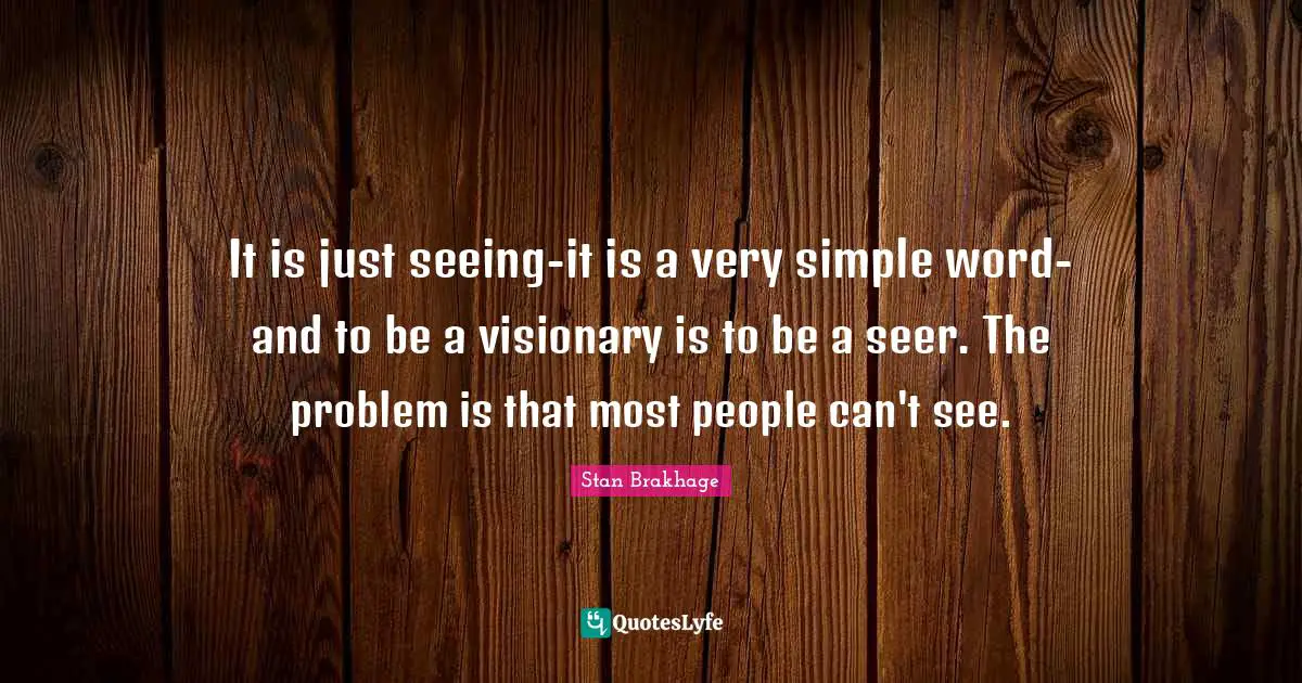 It is just seeing-it is a very simple word-and to be a visionary is to be a seer. The problem is that most people can't see.