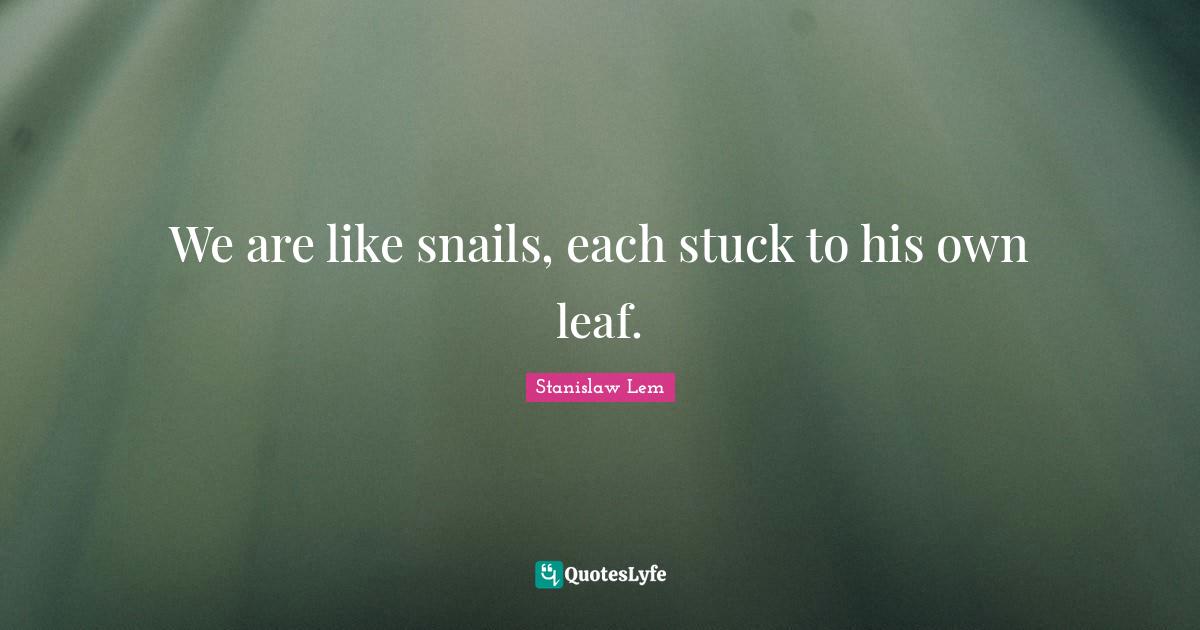 We are like snails, each stuck to his own leaf.