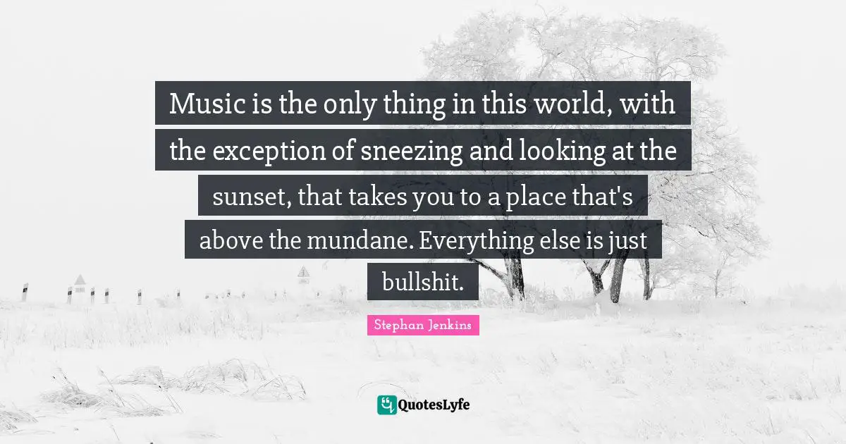 Mundane Quotes: "Music is the only thing in this world, with the exception of sneezing and looking at the sunset, that takes you to a place that's above the mundane. Everything else is just bullshit."