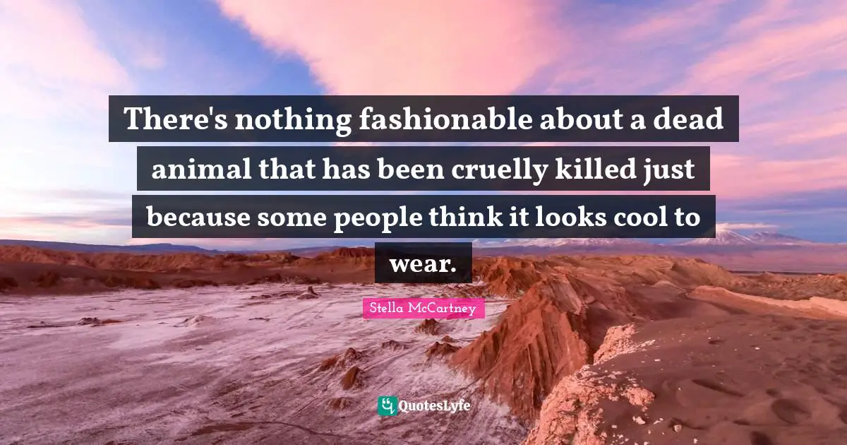 Stella McCartney Quotes: "There's nothing fashionable about a dead animal that has been cruelly killed just because some people think it looks cool to wear."