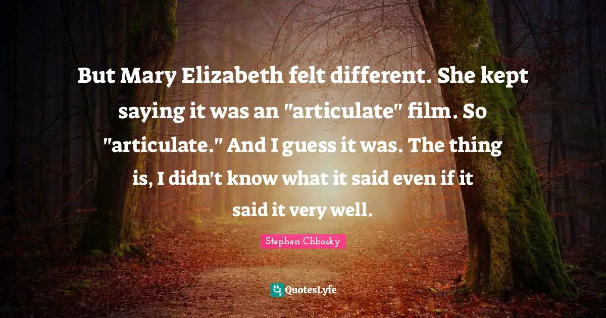 But Mary Elizabeth felt different. She kept saying it was an "articulate" film. So "articulate." And I guess it was. The thing is, I didn't know what it said even if it said it very well.