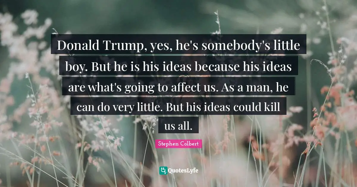 Donald Trump, yes, he's somebody's little boy. But he is his ideas because his ideas are what's going to affect us. As a man, he can do very little. But his ideas could kill us all.