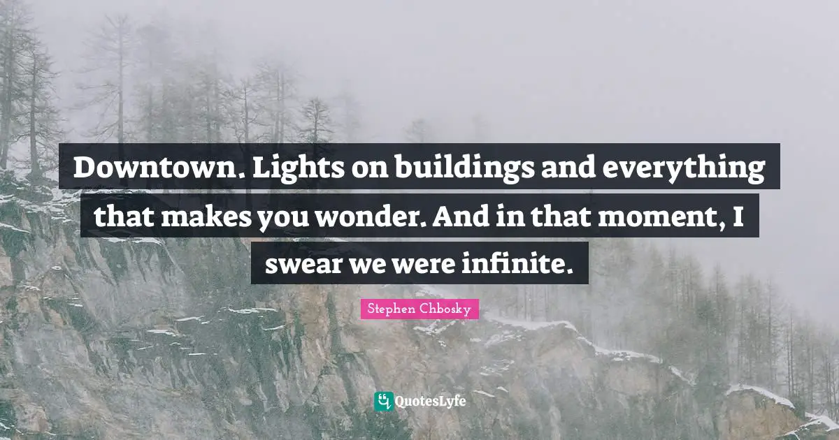 Stephen Chbosky Quotes: Downtown. Lights on buildings and everything that makes you wonder. And in that moment, I swear we were infinite.
