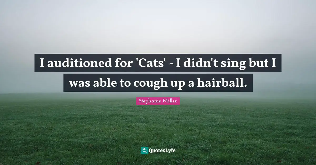 Stephanie Miller Quotes: "I auditioned for 'Cats' - I didn't sing but I was able to cough up a hairball."