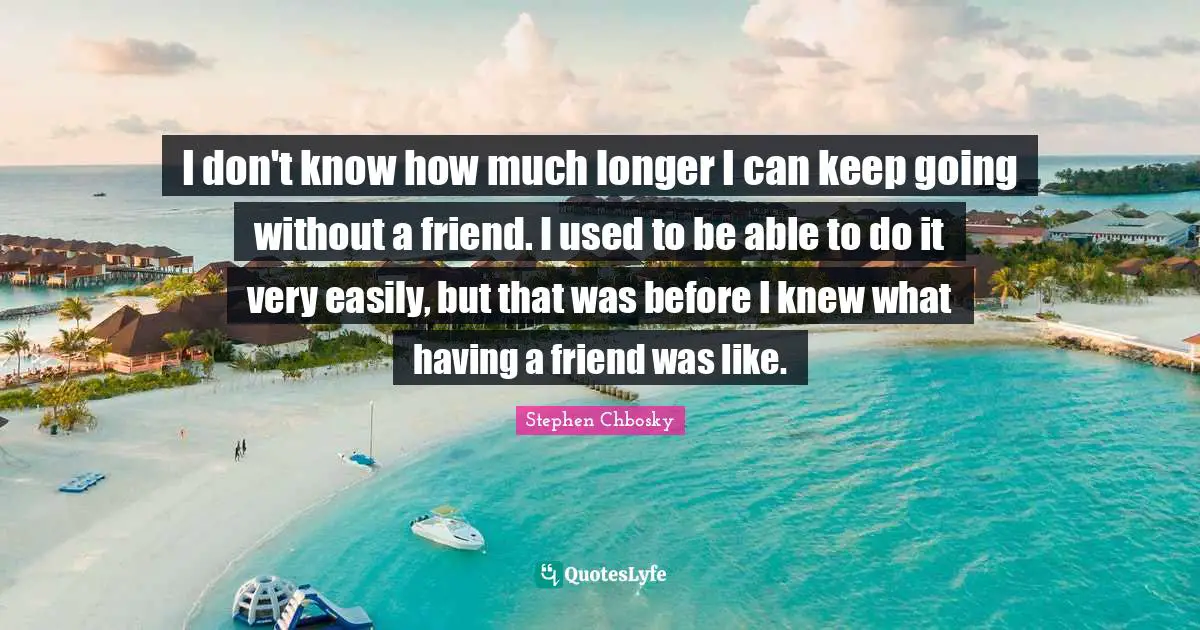 I don't know how much longer I can keep going without a friend. I used to be able to do it very easily, but that was before I knew what having a friend was like.