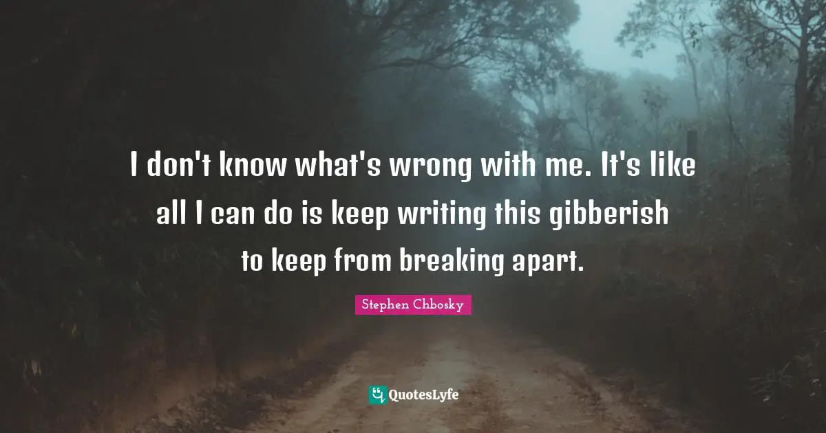I don't know what's wrong with me. It's like all I can do is keep writing this gibberish to keep from breaking apart.