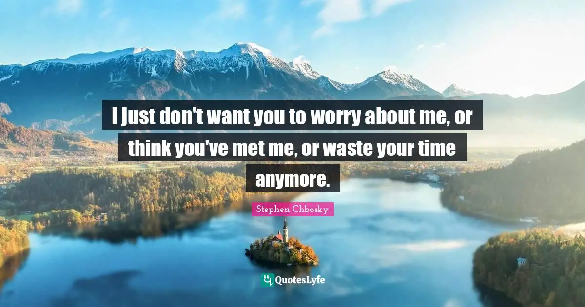 I just don't want you to worry about me, or think you've met me, or waste your time anymore.
