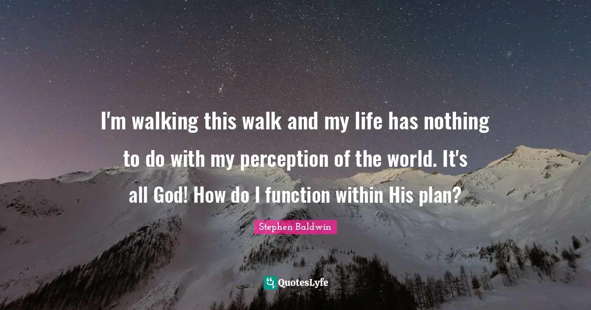 I'm walking this walk and my life has nothing to do with my perception of the world. It's all God! How do I function within His plan?