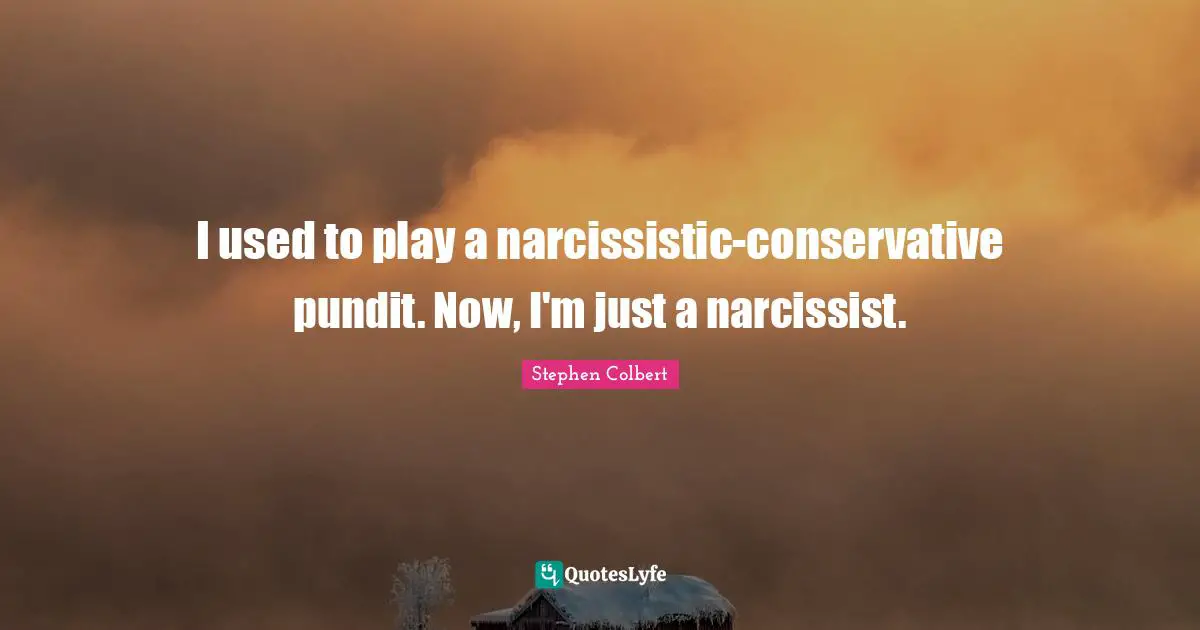 I used to play a narcissistic-conservative pundit. Now, I'm just a narcissist.
