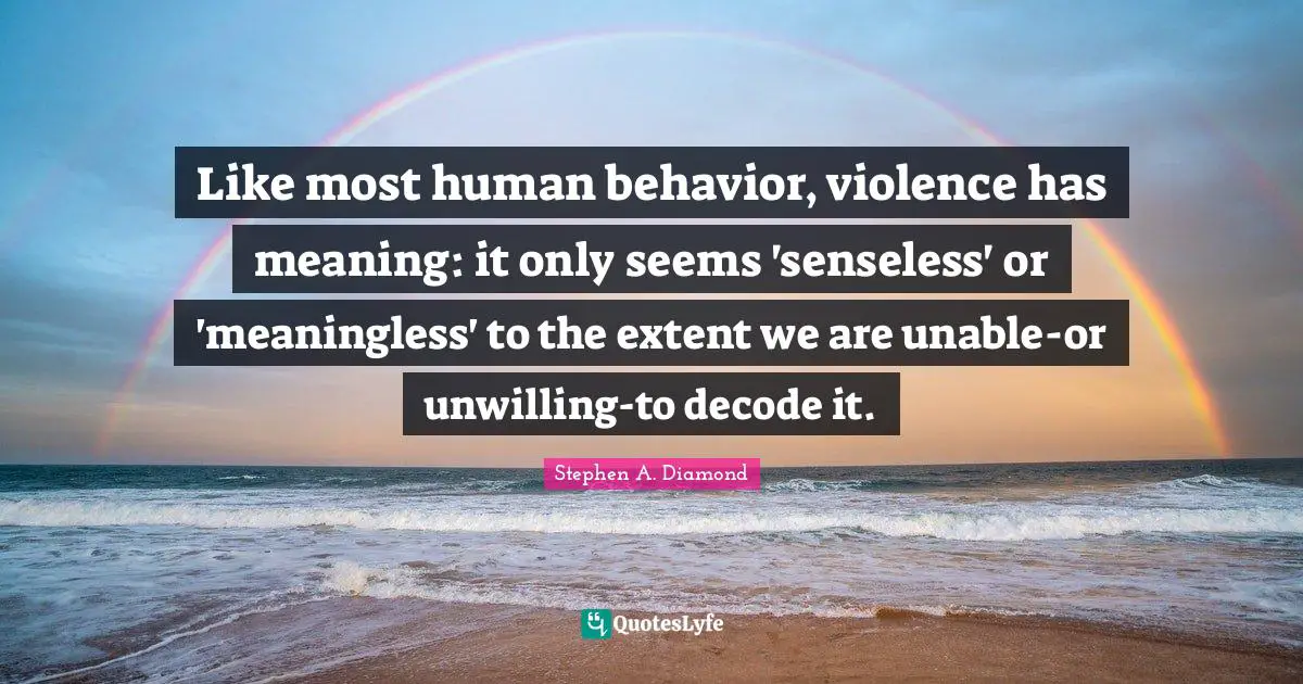 Like most human behavior, violence has meaning: it only seems 'senseless' or 'meaningless' to the extent we are unable-or unwilling-to decode it.