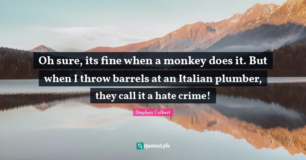 Barrels Quotes: "Oh sure, its fine when a monkey does it. But when I throw barrels at an Italian plumber, they call it a hate crime!"