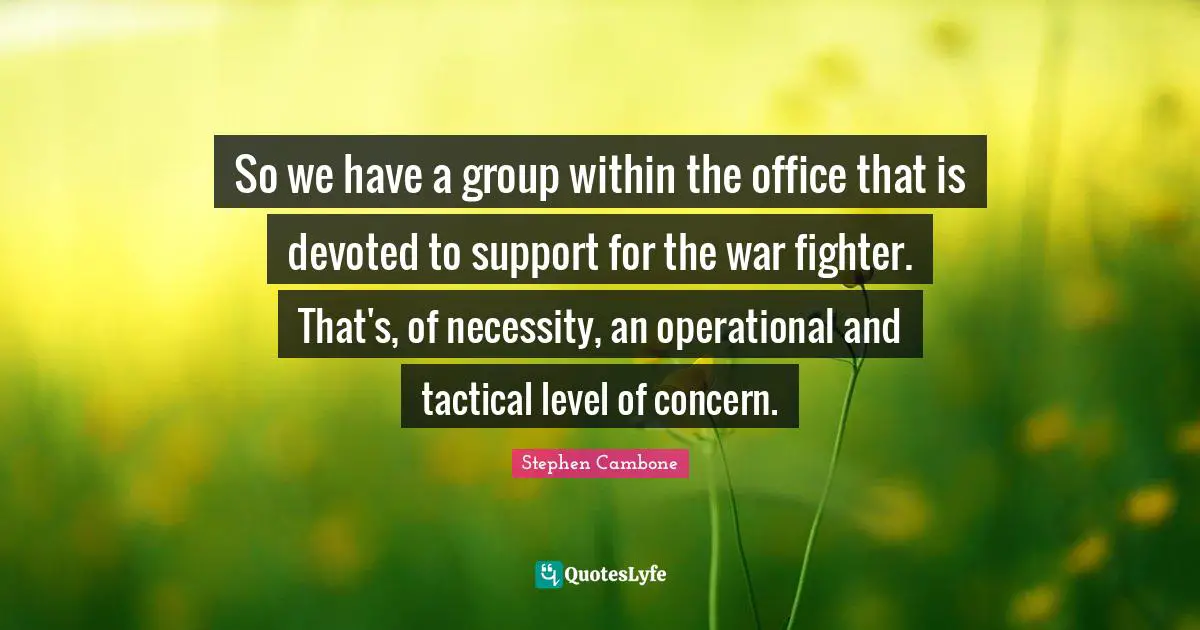So we have a group within the office that is devoted to support for the war fighter. That's, of necessity, an operational and tactical level of concern.