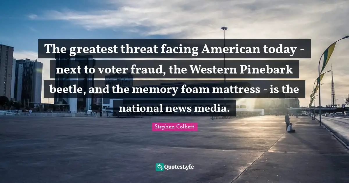 Foam Quotes: "The greatest threat facing American today - next to voter fraud, the Western Pinebark beetle, and the memory foam mattress - is the national news media."