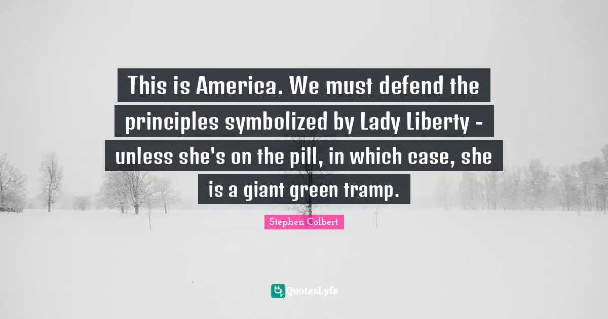 This is America. We must defend the principles symbolized by Lady Liberty - unless she's on the pill, in which case, she is a giant green tramp.