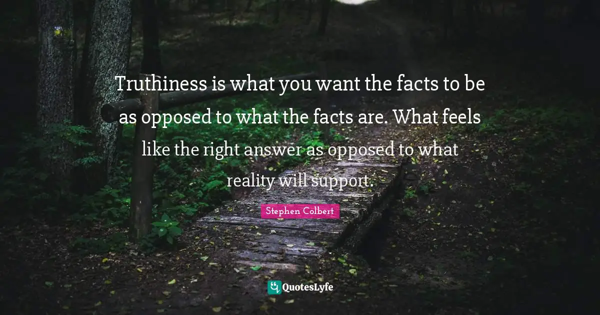 Truthiness is what you want the facts to be as opposed to what the facts are. What feels like the right answer as opposed to what reality will support.