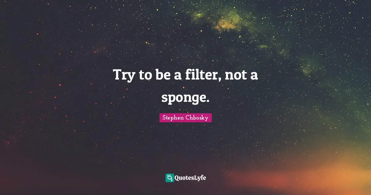 Stephen Chbosky Quotes: Try to be a filter, not a sponge.