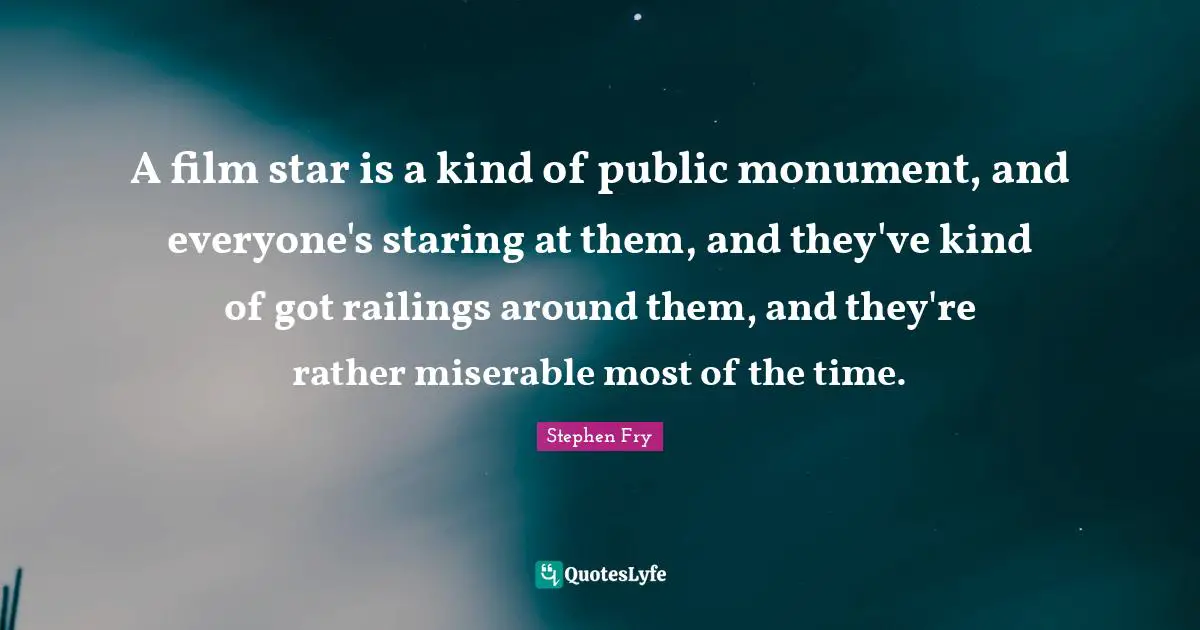 A film star is a kind of public monument, and everyone's staring at them, and they've kind of got railings around them, and they're rather miserable most of the time.