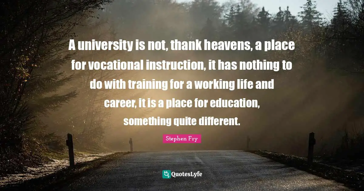 A university is not, thank heavens, a place for vocational instruction, it has nothing to do with training for a working life and career, it is a place for education, something quite different.