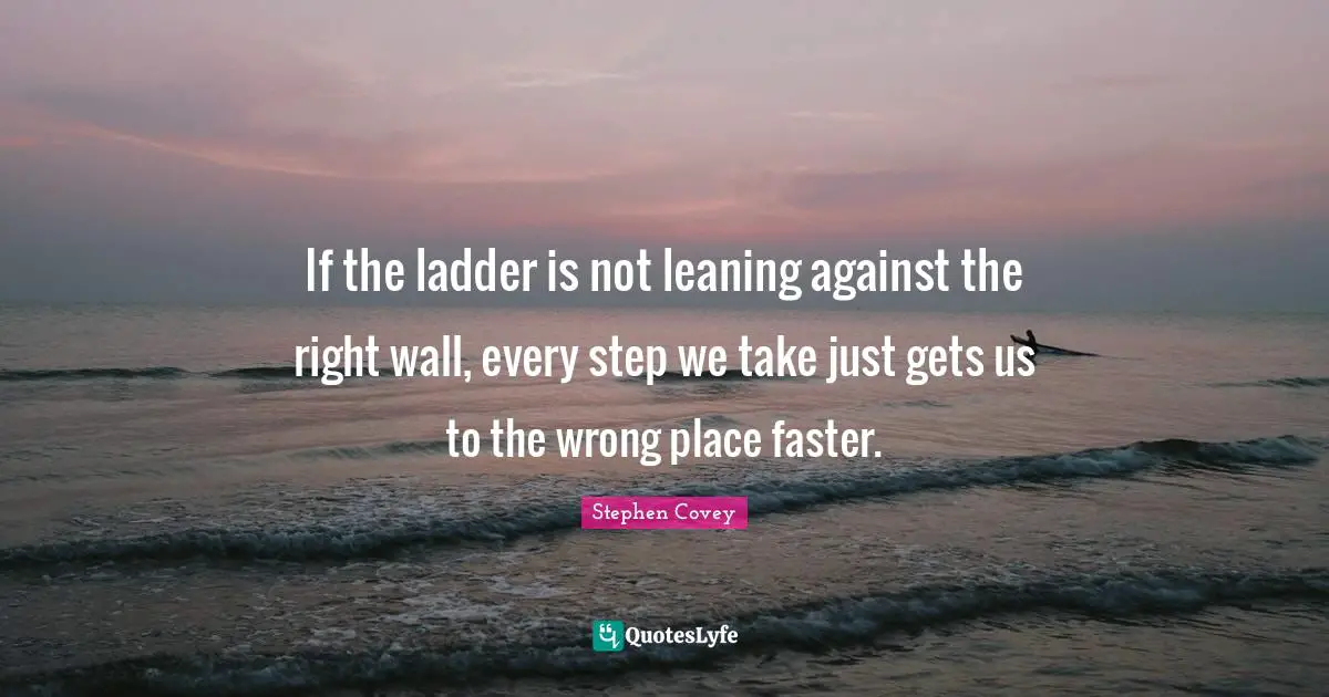 Faster Quotes: "If the ladder is not leaning against the right wall, every step we take just gets us to the wrong place faster."