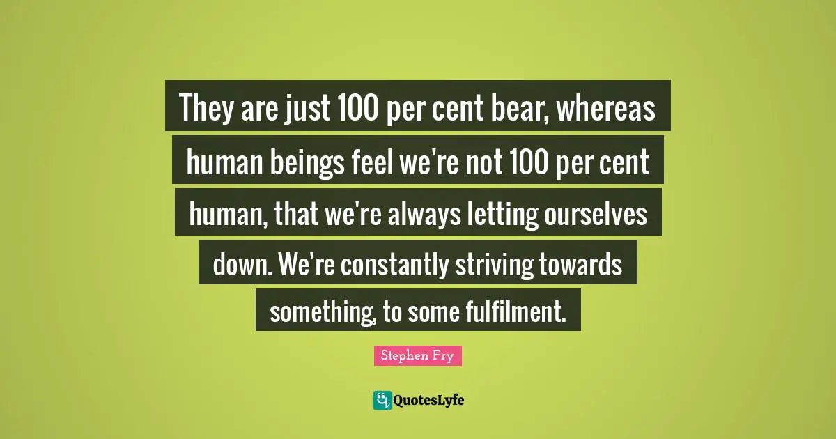 They are just 100 per cent bear, whereas human beings feel we're not 100 per cent human, that we're always letting ourselves down. We're constantly striving towards something, to some fulfilment.
