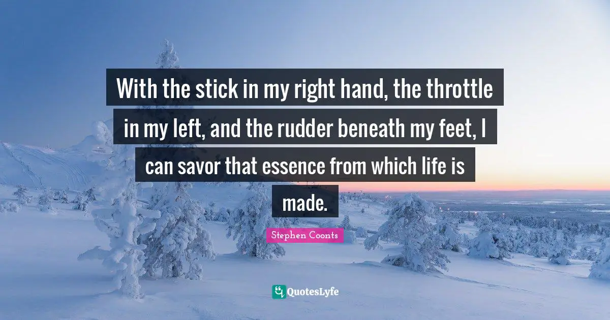 With the stick in my right hand, the throttle in my left, and the rudder beneath my feet, I can savor that essence from which life is made.