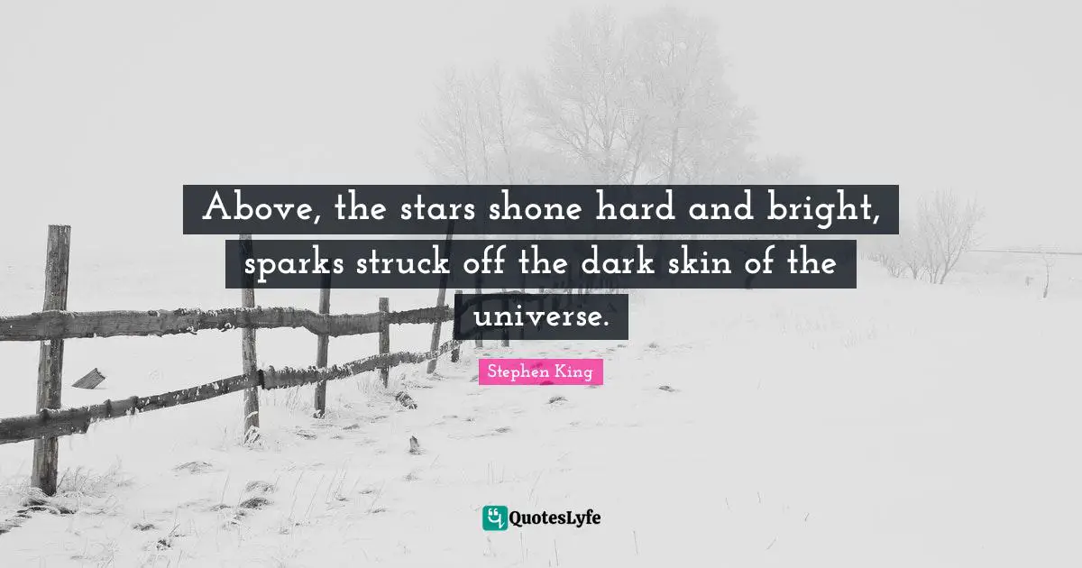 Above, the stars shone hard and bright, sparks struck off the dark skin of the universe.