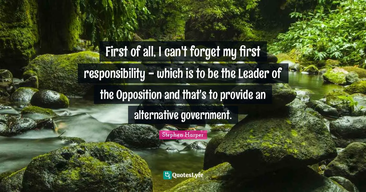 First of all, I can't forget my first responsibility - which is to be the Leader of the Opposition and that's to provide an alternative government.