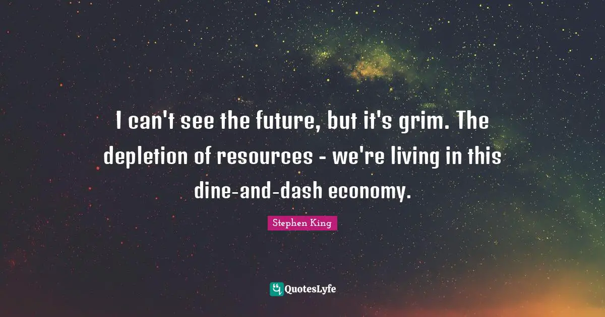 I can't see the future, but it's grim. The depletion of resources - we're living in this dine-and-dash economy.