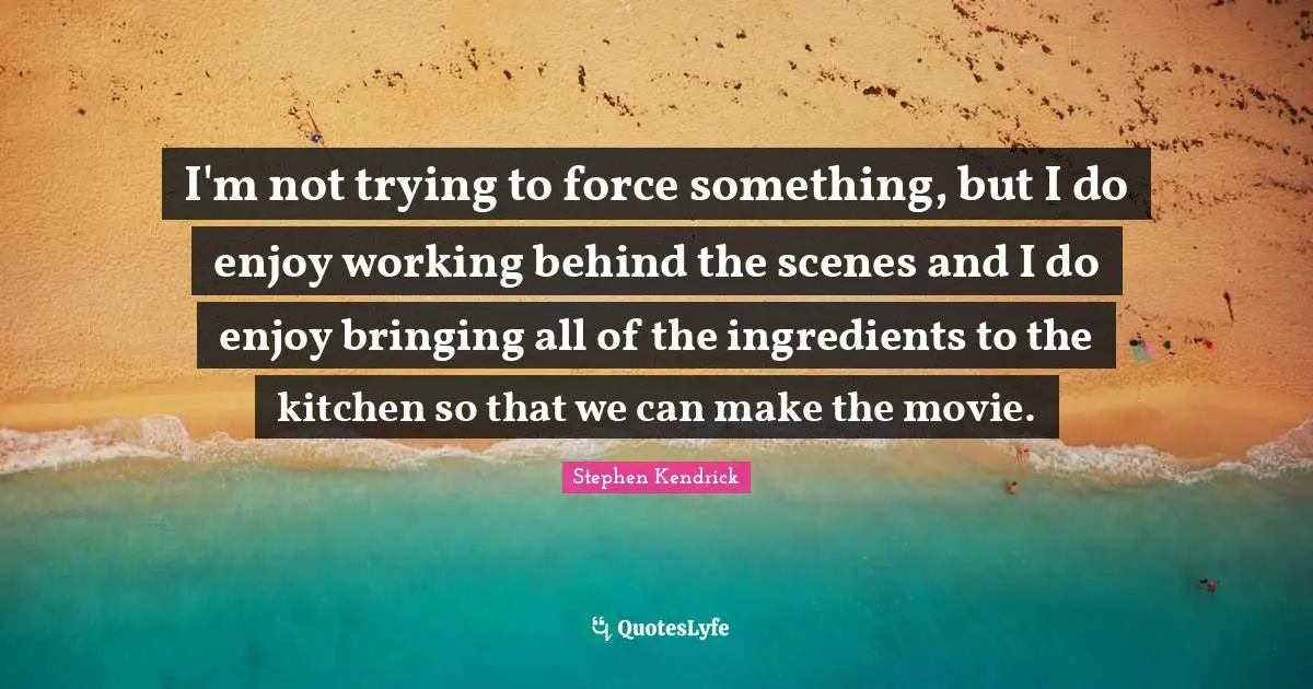 Stephen Kendrick Quotes: "I'm not trying to force something, but I do enjoy working behind the scenes and I do enjoy bringing all of the ingredients to the kitchen so that we can make the movie."