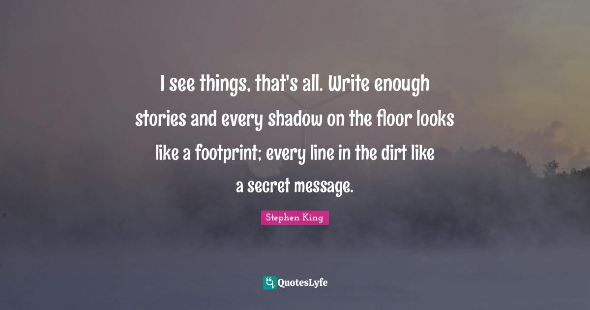 I see things, that's all. Write enough stories and every shadow on the floor looks like a footprint; every line in the dirt like a secret message.