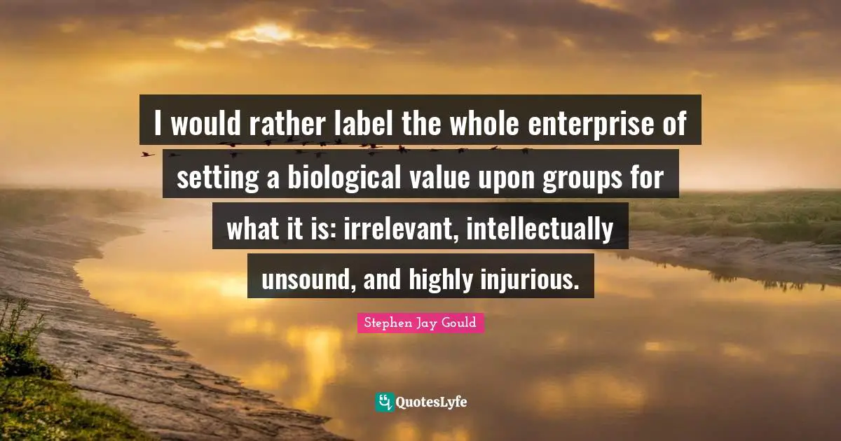 I would rather label the whole enterprise of setting a biological value upon groups for what it is: irrelevant, intellectually unsound, and highly injurious.