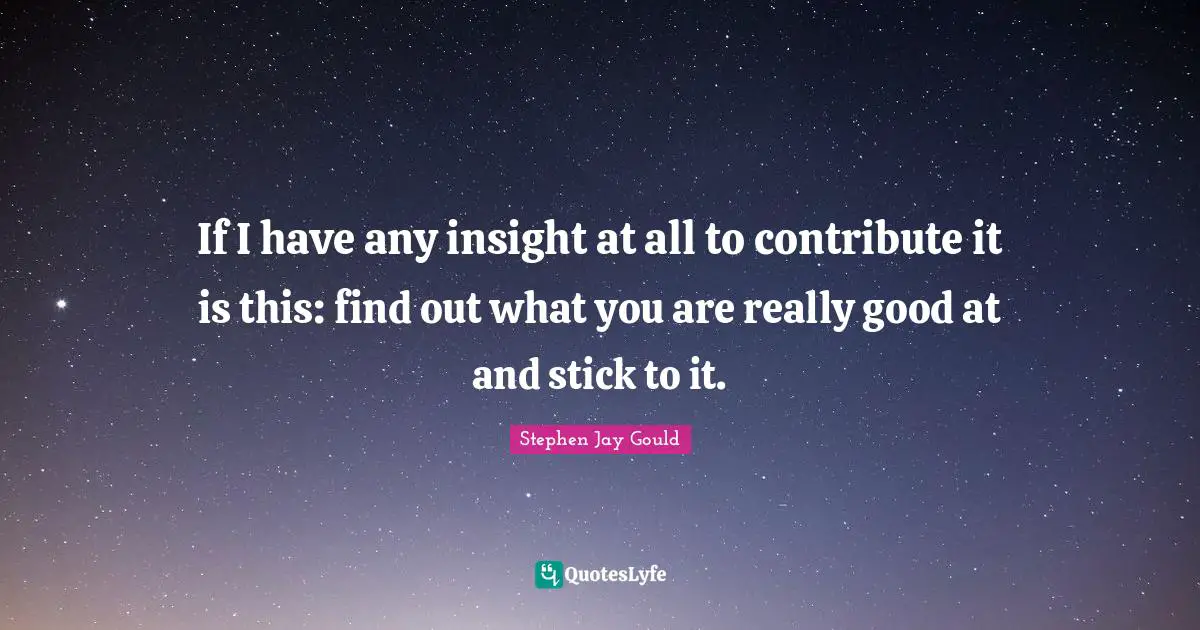 If I have any insight at all to contribute it is this: find out what you are really good at and stick to it.