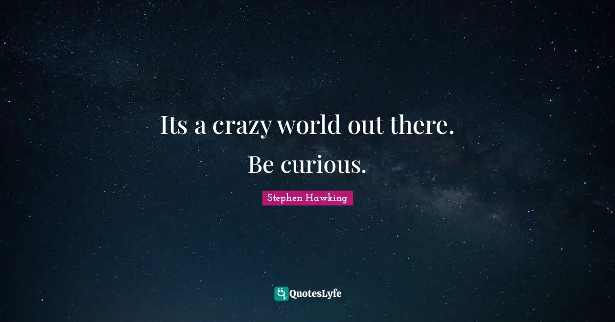 Its a crazy world out there. Be curious.