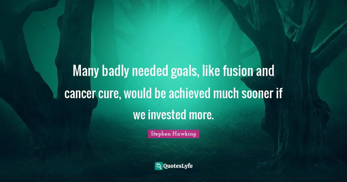 Many badly needed goals, like fusion and cancer cure, would be achieved much sooner if we invested more.