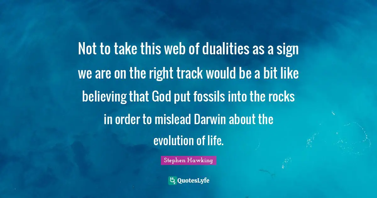 Not to take this web of dualities as a sign we are on the right track would be a bit like believing that God put fossils into the rocks in order to mislead Darwin about the evolution of life.