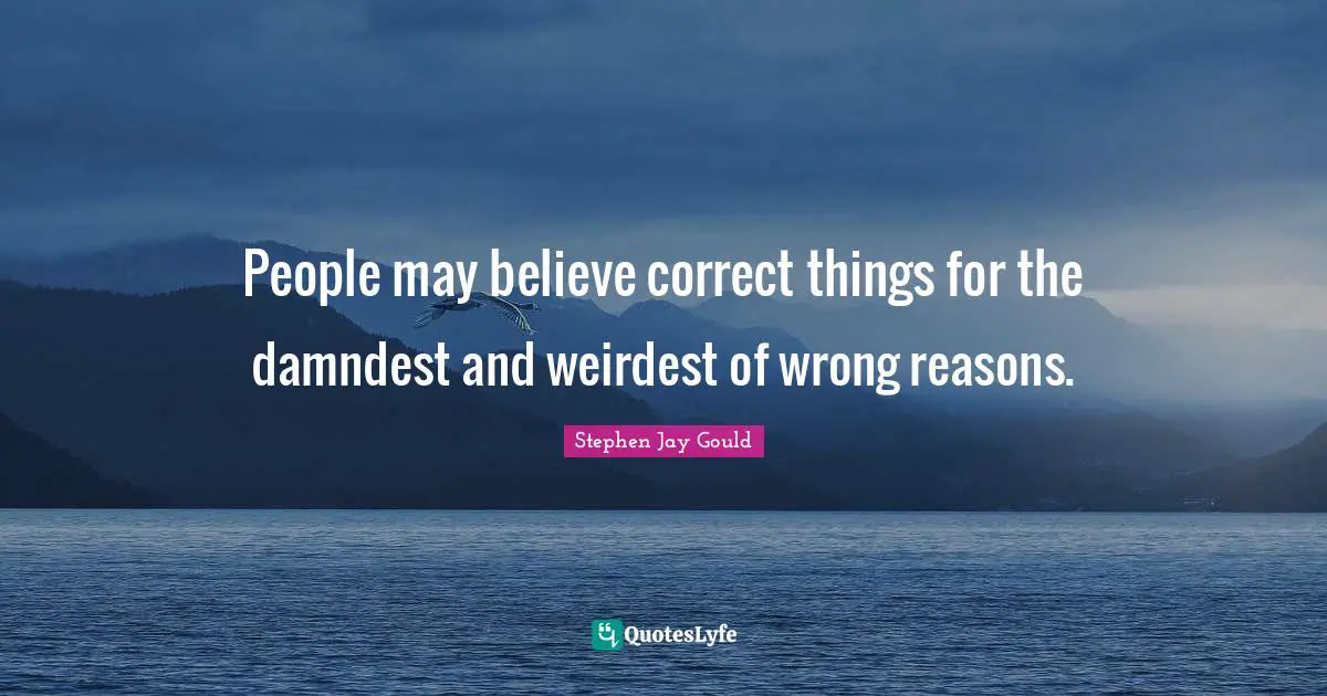 No Reasons Quotes: "People may believe correct things for the damndest and weirdest of wrong reasons."