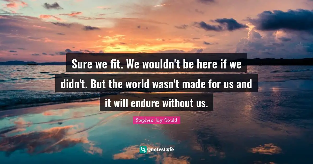 Sure we fit. We wouldn't be here if we didn't. But the world wasn't made for us and it will endure without us.