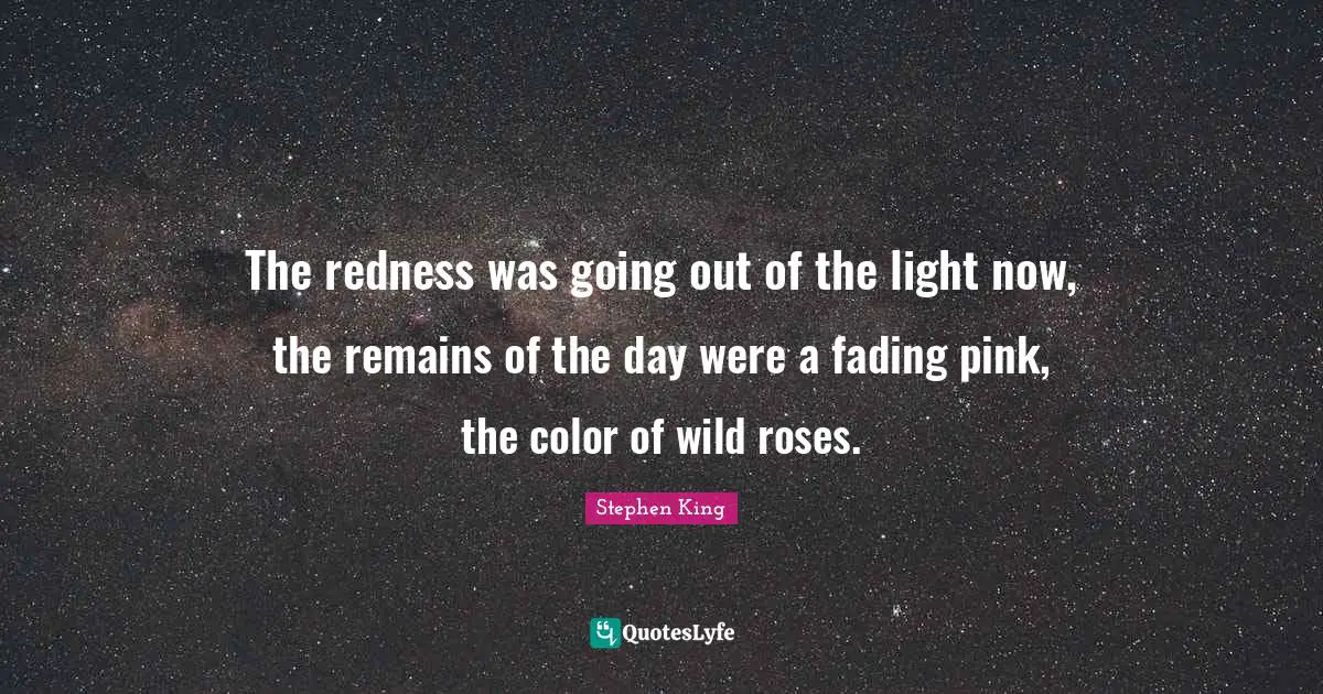 The redness was going out of the light now, the remains of the day were a fading pink, the color of wild roses.