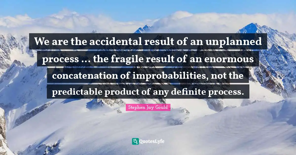 We are the accidental result of an unplanned process ... the fragile result of an enormous concatenation of improbabilities, not the predictable product of any definite process.