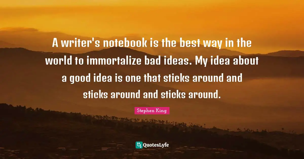 A writer's notebook is the best way in the world to immortalize bad ideas. My idea about a good idea is one that sticks around and sticks around and sticks around.