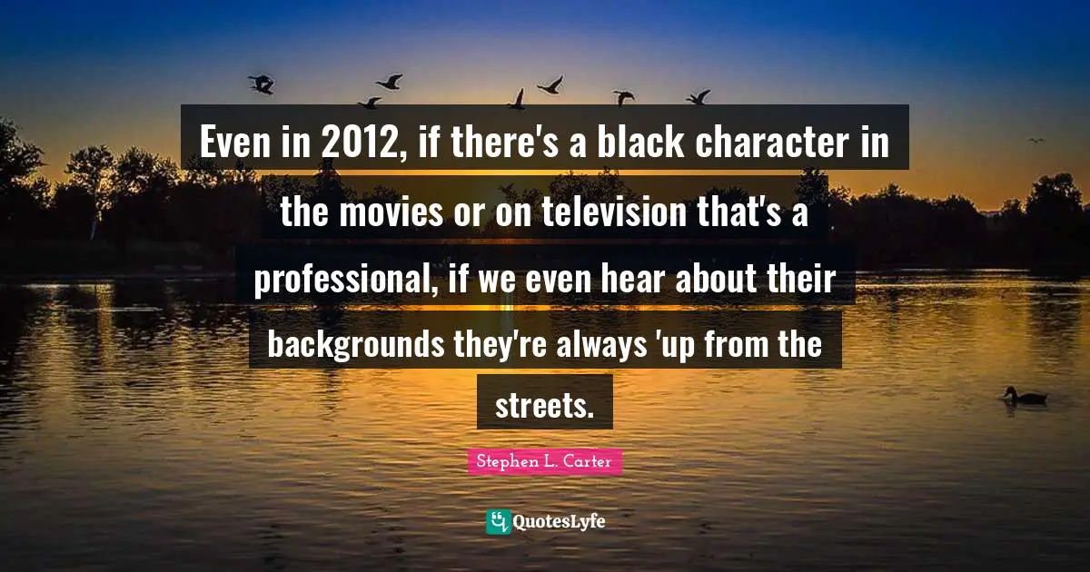 Even in 2012, if there's a black character in the movies or on television that's a professional, if we even hear about their backgrounds they're always 'up from the streets.
