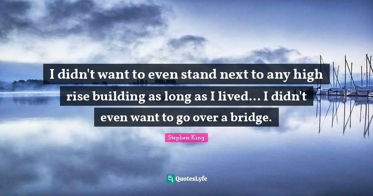 I didn't want to even stand next to any high rise building as long as I lived... I didn't even want to go over a bridge.