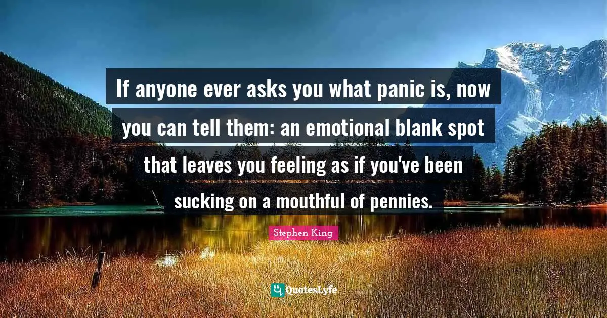 If anyone ever asks you what panic is, now you can tell them: an emotional blank spot that leaves you feeling as if you've been sucking on a mouthful of pennies.