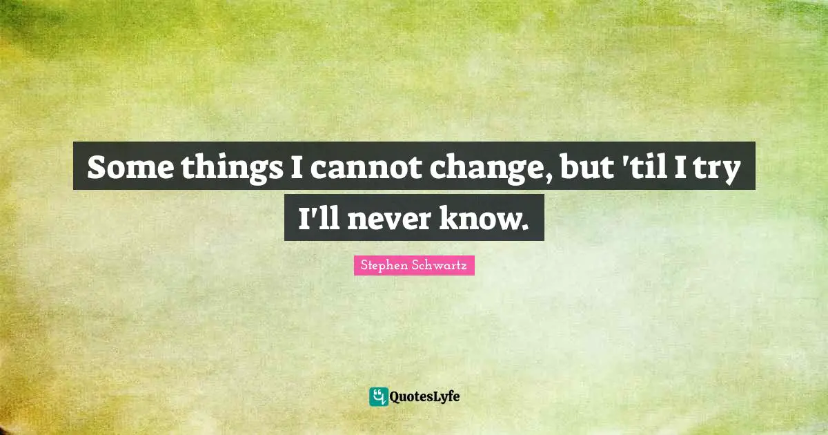 Defying Gravity Quotes: "Some things I cannot change, but 'til I try I'll never know."