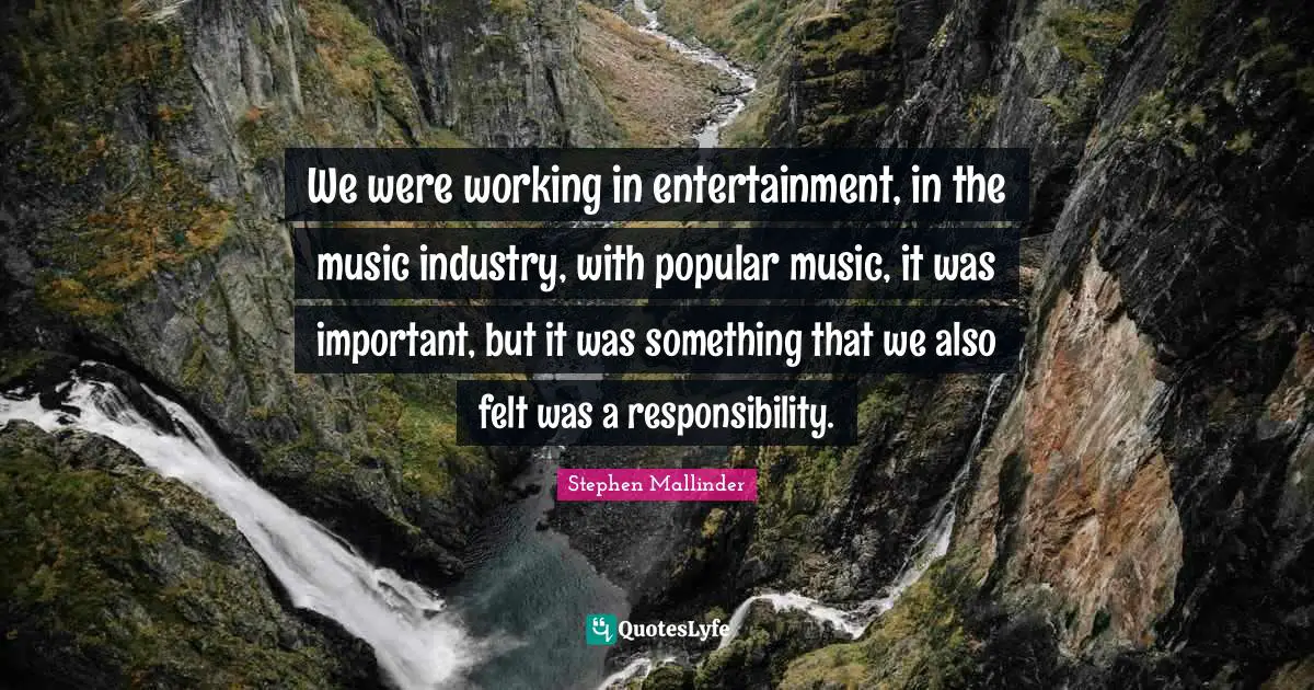 Stephen Mallinder Quotes: "We were working in entertainment, in the music industry, with popular music, it was important, but it was something that we also felt was a responsibility."