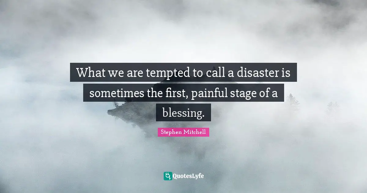 Blessing Quotes: "What we are tempted to call a disaster is sometimes the first, painful stage of a blessing."